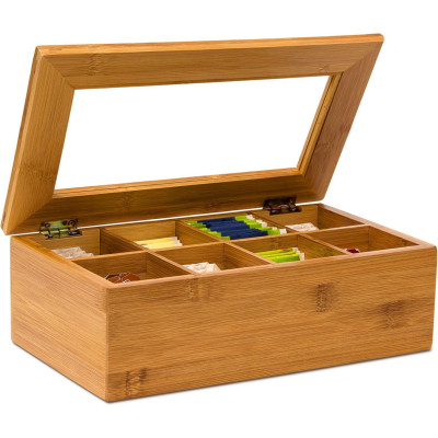 Κουτί για Τσάι Relaxdays Bamboo Tea Box Αποθήκευσης από Μπαμπού 8 Θέσεων 9 x 28 x 16 cm - Natural Brown (10019145_408)