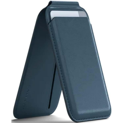 Satechi Vegan-Leather Magnetic Wallet Stand - MagSafe Θήκη - Πορτοφόλι για Κάρτες / Αναδιπλούμενη Βάση από Δέρμα Vegan - Dark Blue (ST-VLWB)