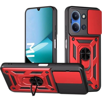 Θήκη Xiaomi Redmi 15C 5G Bodycell Armor Slide Ανθεκτική με Κάλυμμα για την Κάμερα & Μεταλλικό Ring Holder - Red (5206015084362)