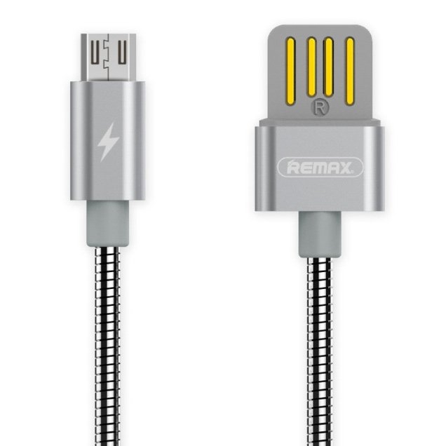 Remax Silver Serpent RC-080m USB / micro USB Cable with Durable Metal Braid 2.1A 1M silver