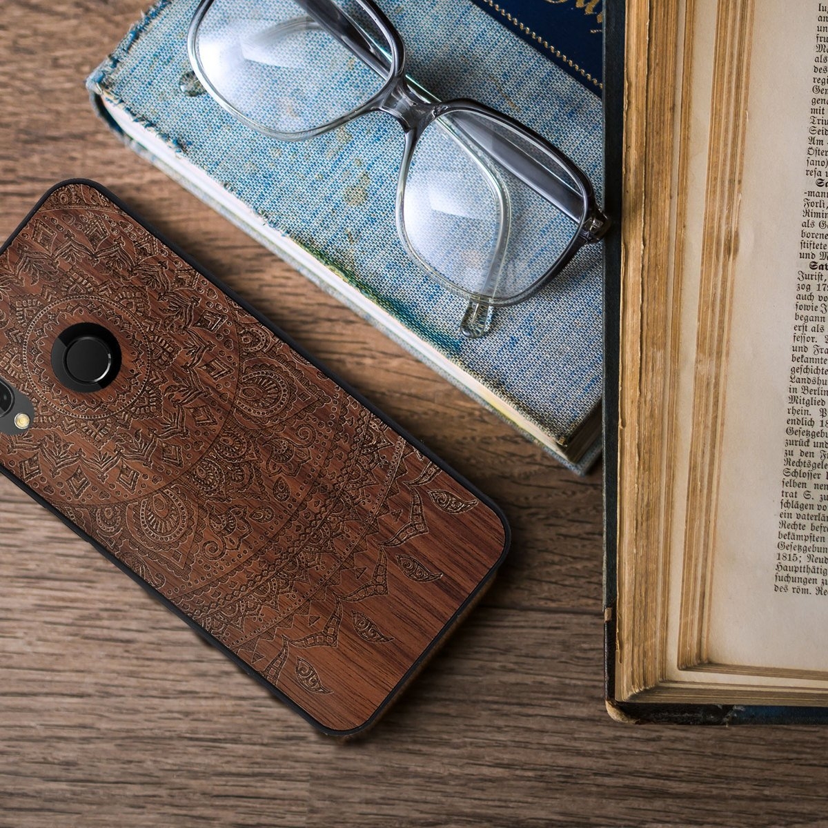 kwmobile Wooden protection case for Huawei P20 Lite - Hard case with TPU bumper Indian Sun walnut