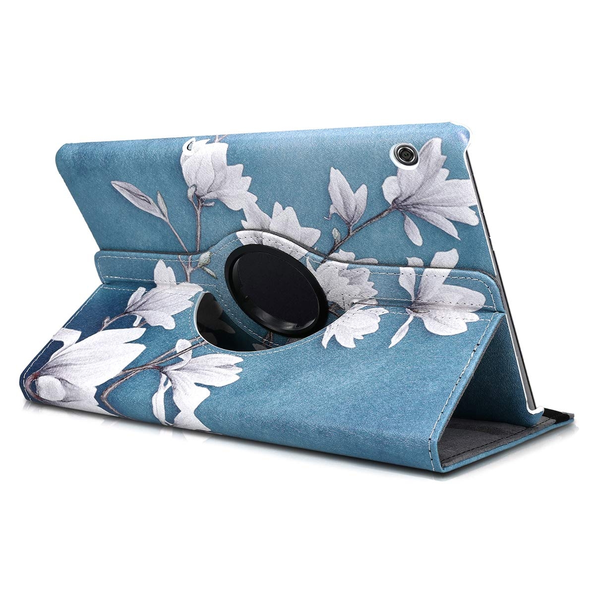 kwmobile 360° Case for Huawei MediaPad T5 10 - PU Leather Protective Tablet Cover with Stand Function - Taupe/White/Blue Grey