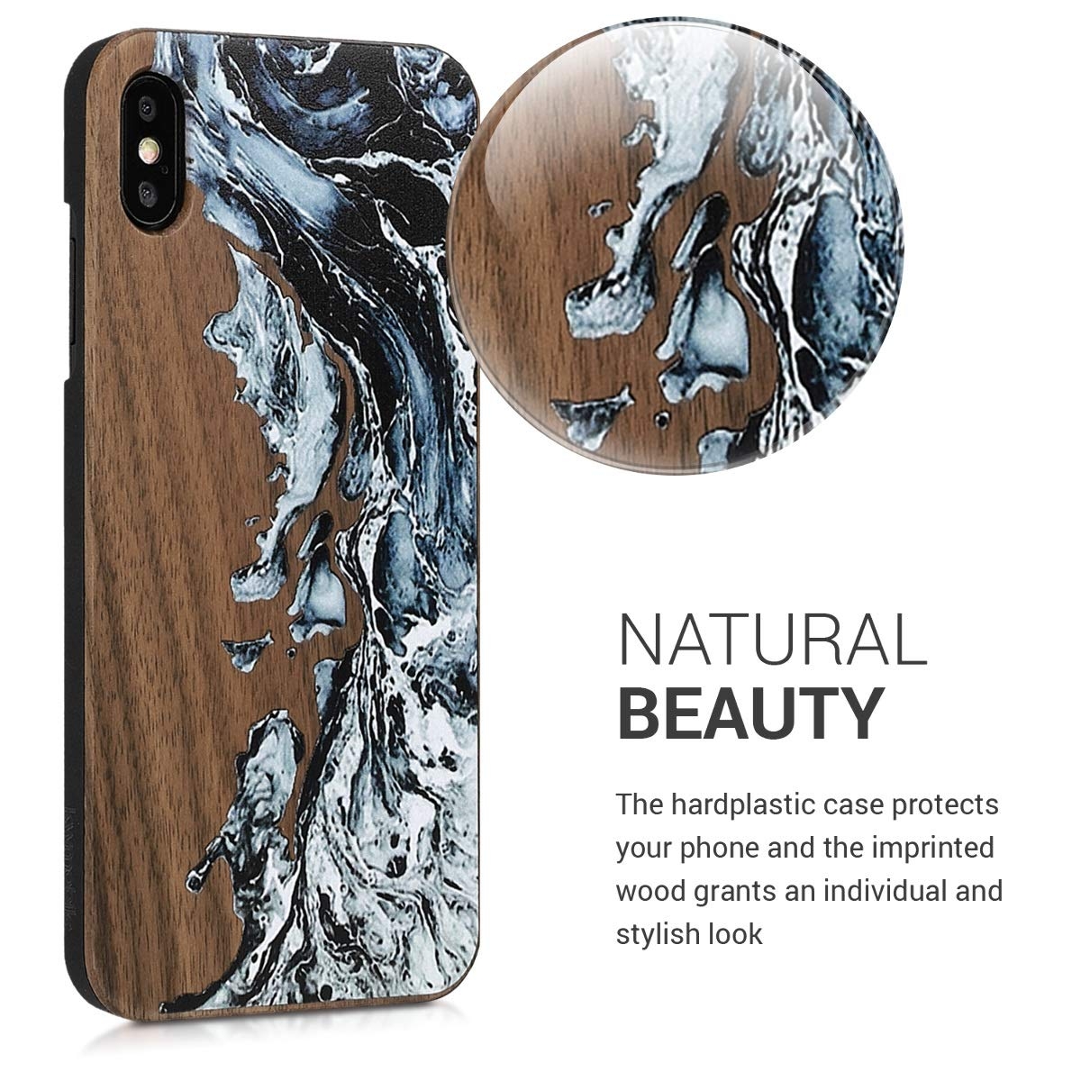 kwmobile Apple iPhone XS Max Wood Case - Non-Slip Natural Solid Hard Wooden Protective Cover for Apple iPhone XS Max