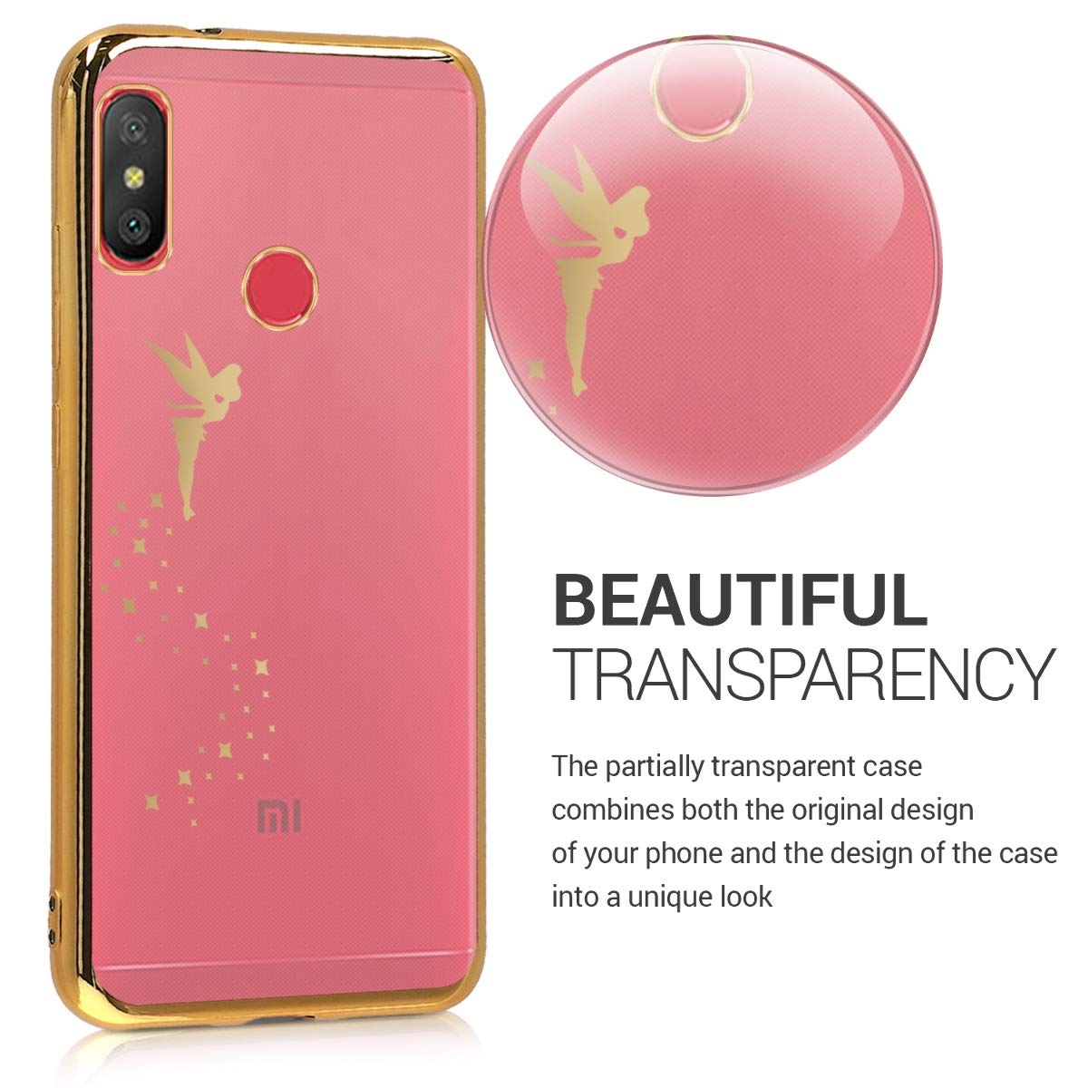 kwmobile Crystal TPU Case for Xiaomi Redmi 6 Pro/Mi A2 Lite - Soft Flexible Transparent Silicone Protective Cover - Gold/Transparent