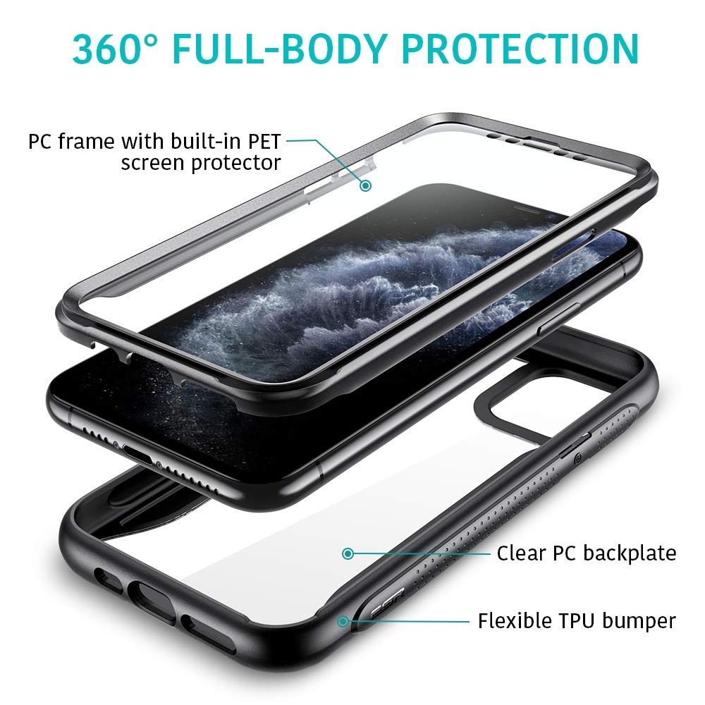 ESR IPhone 11 Pro Max Hybrid Armor 360 With Built-In Screen Protector Black (4894240098264)