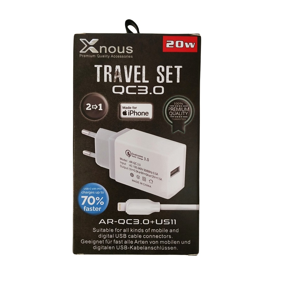 Travel Set Xnous 2 σε 1 Φορτιστής QC 3.0 (18w) + Καλώδιο 